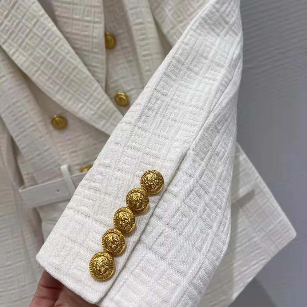 Balmain Double-Breasted Cotton Blazer with Balmain Buckle for Women in White