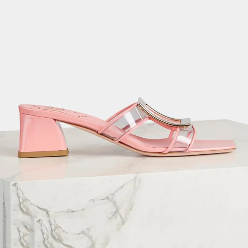 Roger Vivier Bikiviv Metal Buckle Mules in PVC for Women in Pink