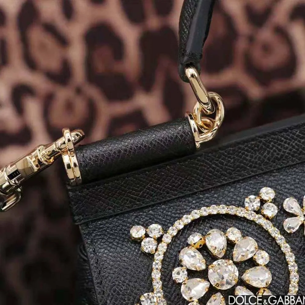 Dolce Gabbana D&G Small Calfskin Sicily Bag with Rhinestones for Women Dolce Gabbana D&G Small Calfskin Sicily Bag with Rhinestones for Women