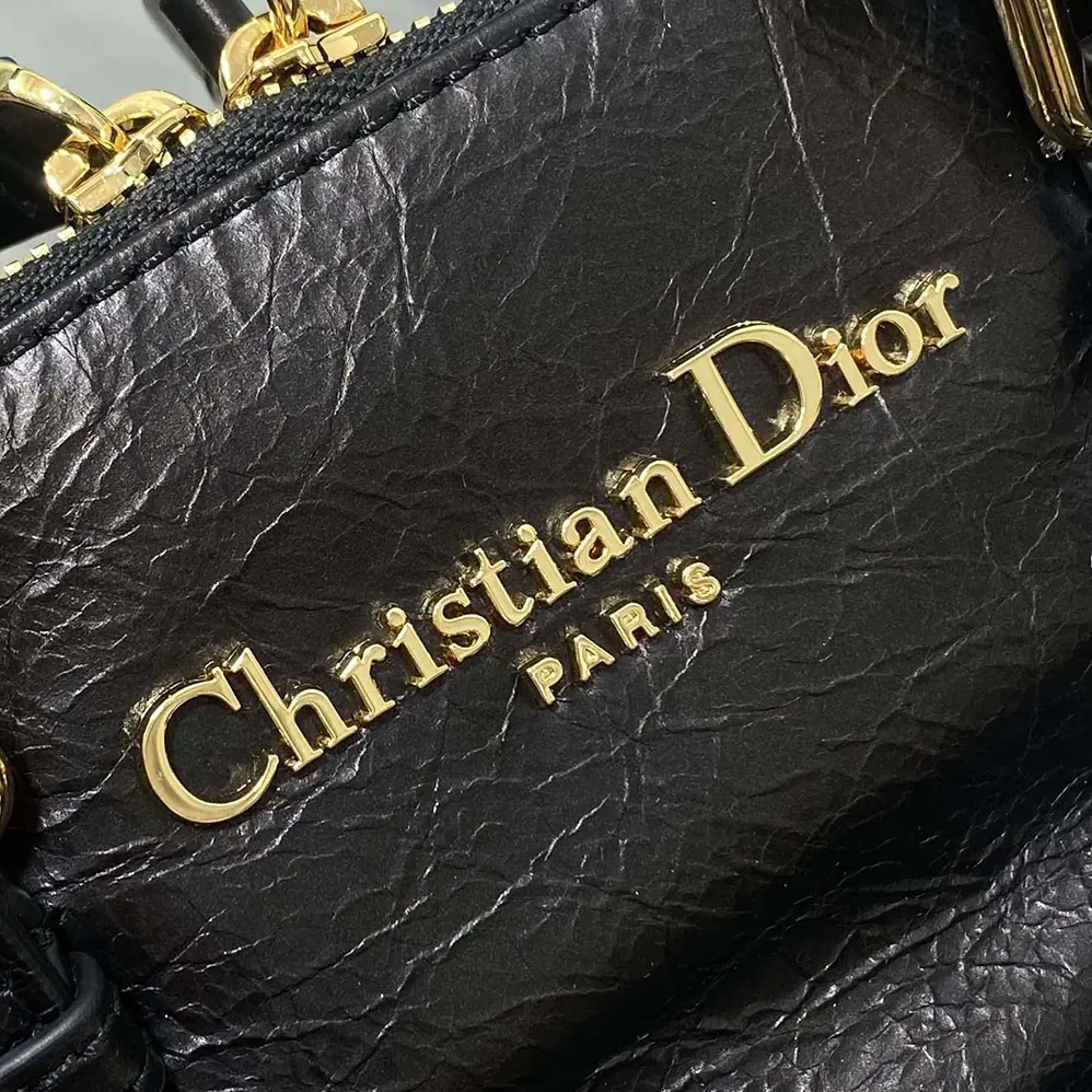 Dior Small Grand Tour Bowling Bag Black Crinkled Calfskin for Women