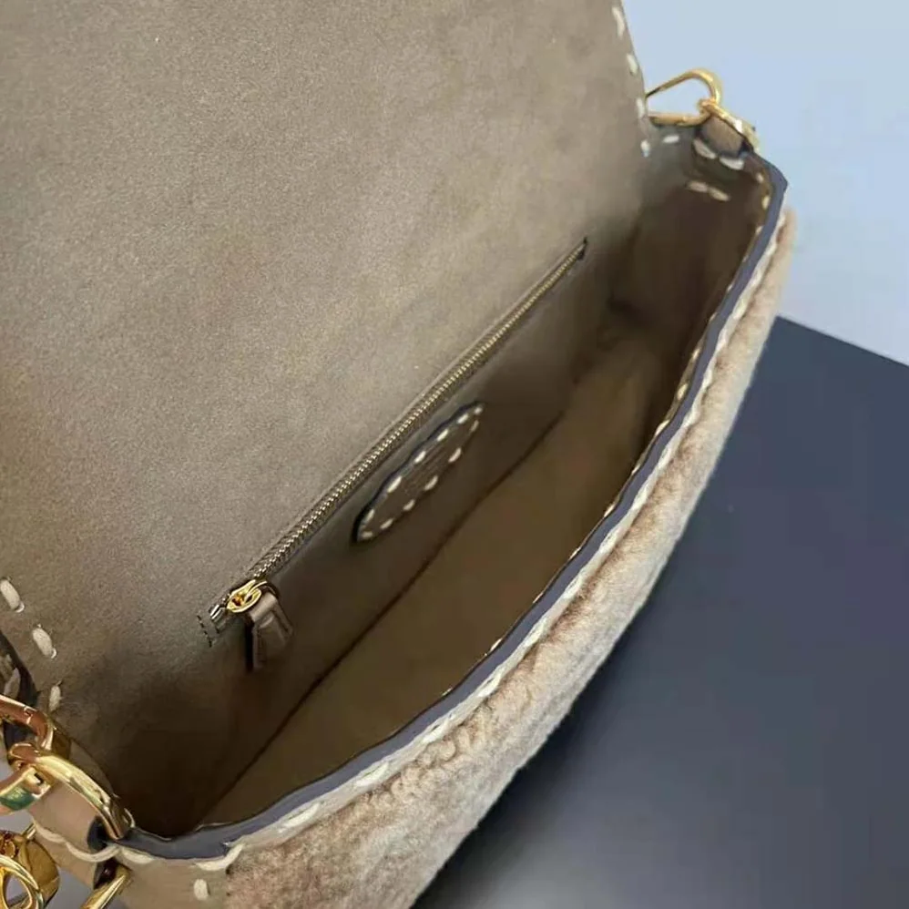 Fendi Baguette Beige Sheepskin Bag for Women