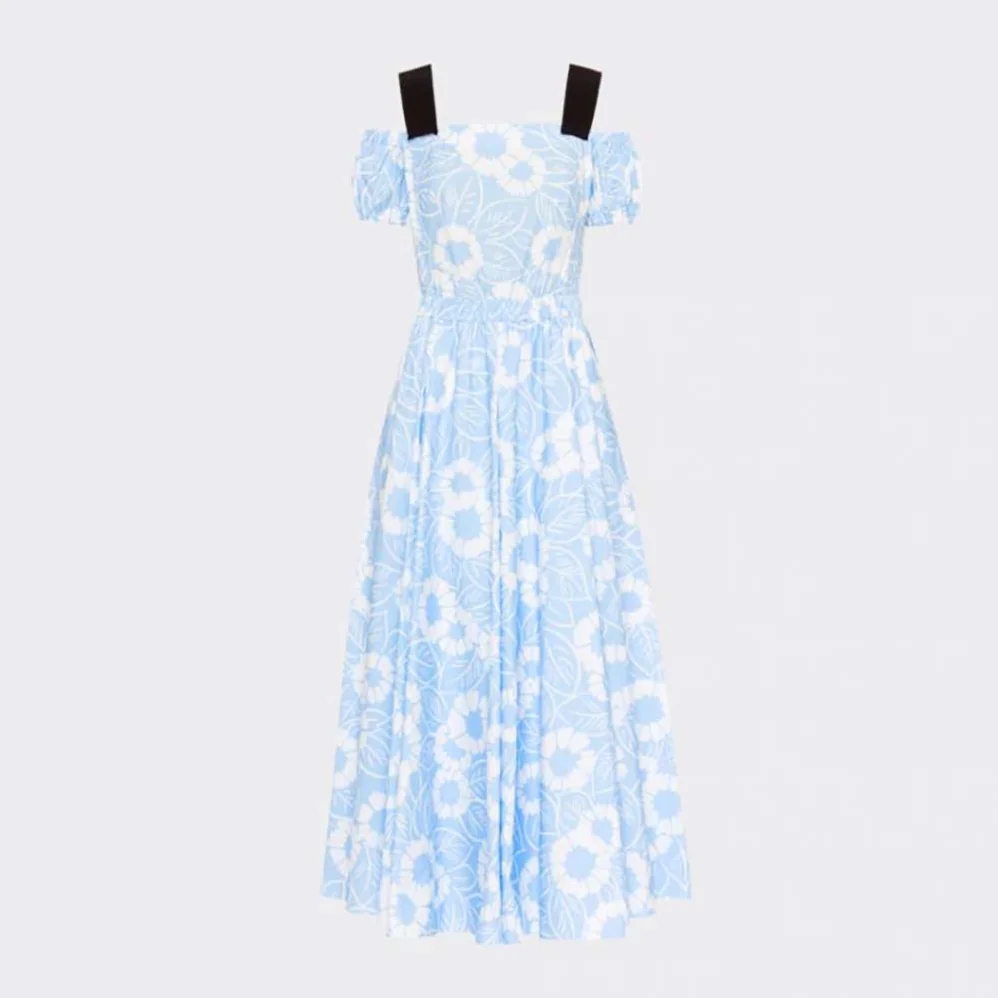 Prada Printed Poplin Dress for Women in Blue Prada Printed Poplin Dress for Women in Blue