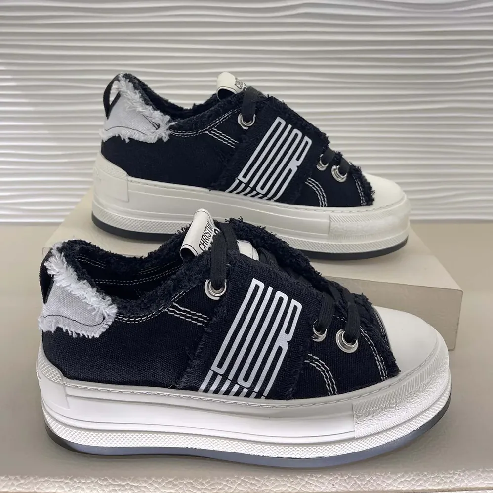 Dior Walk'n'Dior Platform Sneaker Black and White Fringed Cotton Canvas for Women