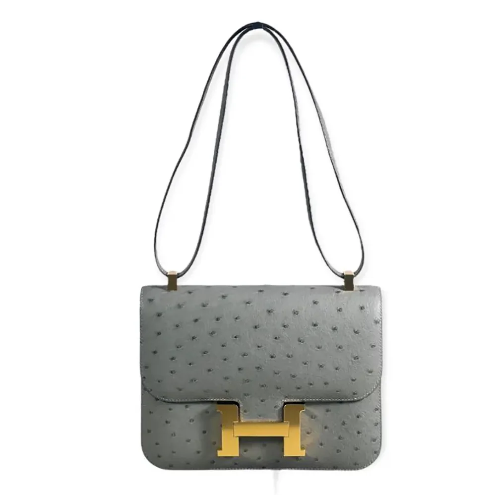 Hermes Constance 24 Bag Nata Ostrich Leather for Women in Silver/Gold