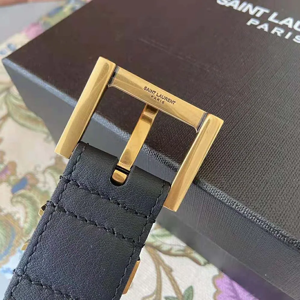 Saint Laurent YSL Monogram Narrow Belt with Square Buckle in Lacquered Leather for Women Saint Laurent YSL Monogram Narrow Belt with Square Buckle in Lacquered Leather for Women