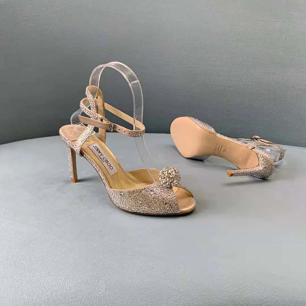 Jimmy Choo Sacora 100 Nude Suede Sandals with Hotfix Crystals and Sphere Detail for Women Jimmy Choo Sacora 100 Nude Suede Sandals with Hotfix Crystals and Sphere Detail for Women