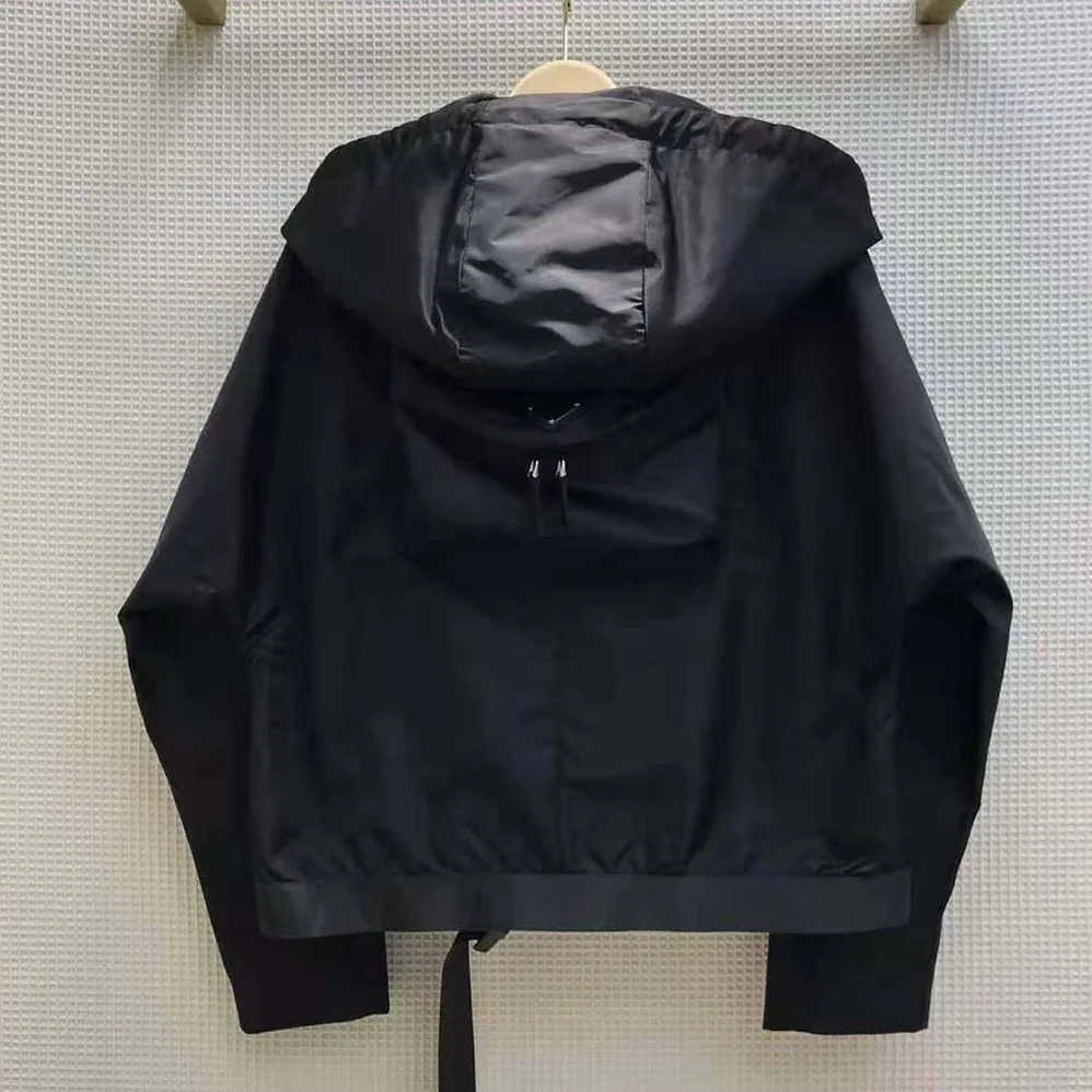 Prada Re-Nylon Gabardine Hooded Blouson Jacket for Women in Black Prada Re-Nylon Gabardine Hooded Blouson Jacket for Women in Black