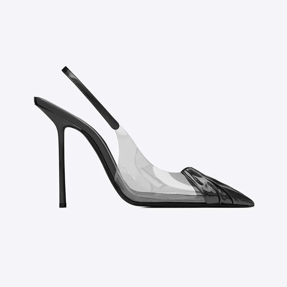 Saint Laurent YSL Chica Slingback Pumps in Tpu and Patent Leather for Women in Black Saint Laurent YSL Chica Slingback Pumps in Tpu and Patent Leather for Women in Black