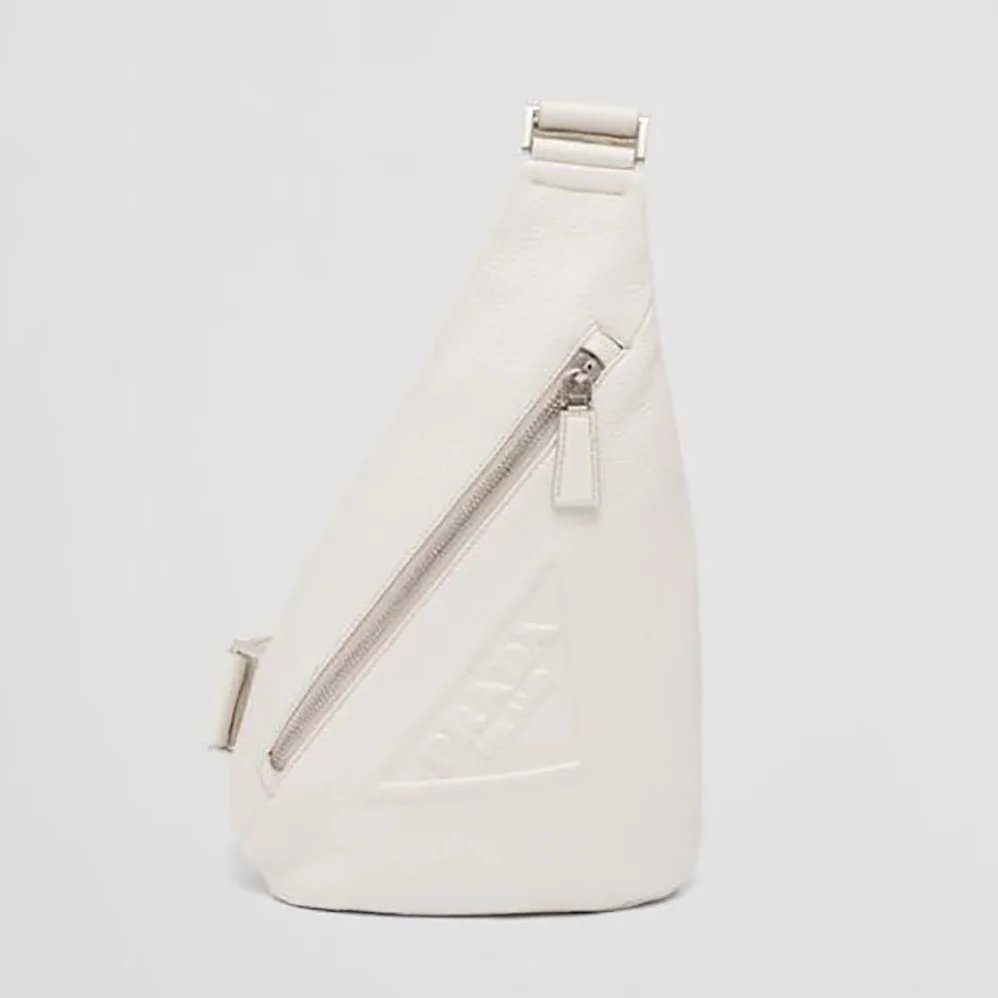 Prada Cross Leather Bag wite Logo-Print Re-Nylon lining for Men in White Prada Cross Leather Bag wite Logo-Print Re-Nylon lining for Men in White