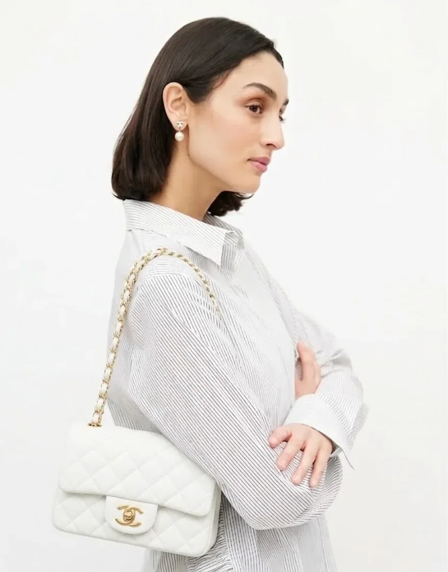 Chanel Classic Flap Bag Mini Crossbody in White Gold Hardware