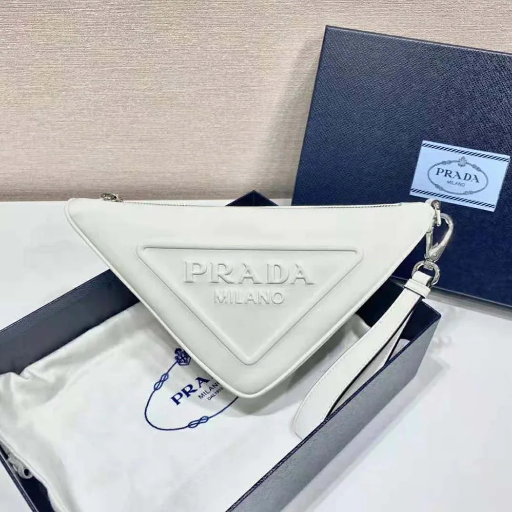 Prada Leather Triangle Leather Pouch for Women in White Prada Leather Triangle Leather Pouch for Women in White