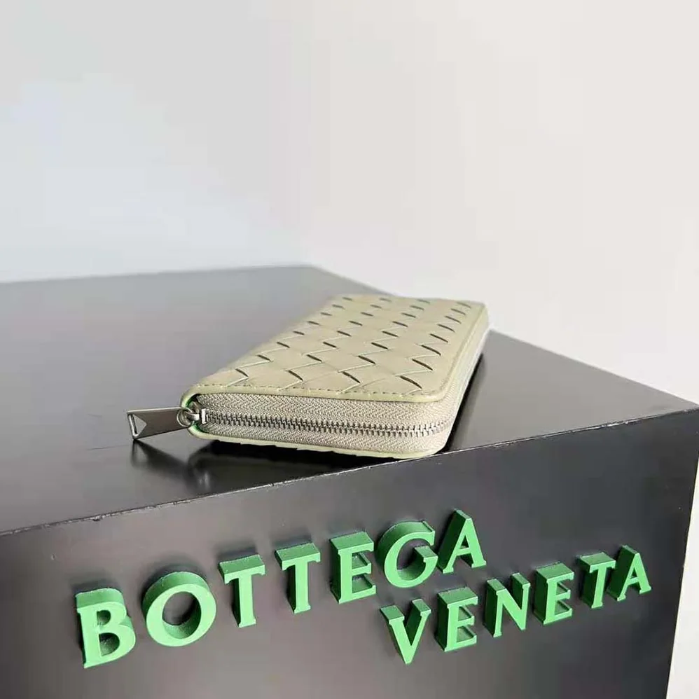 Bottega Veneta Intrecciato Zip Around Wallet for Men in Yellow