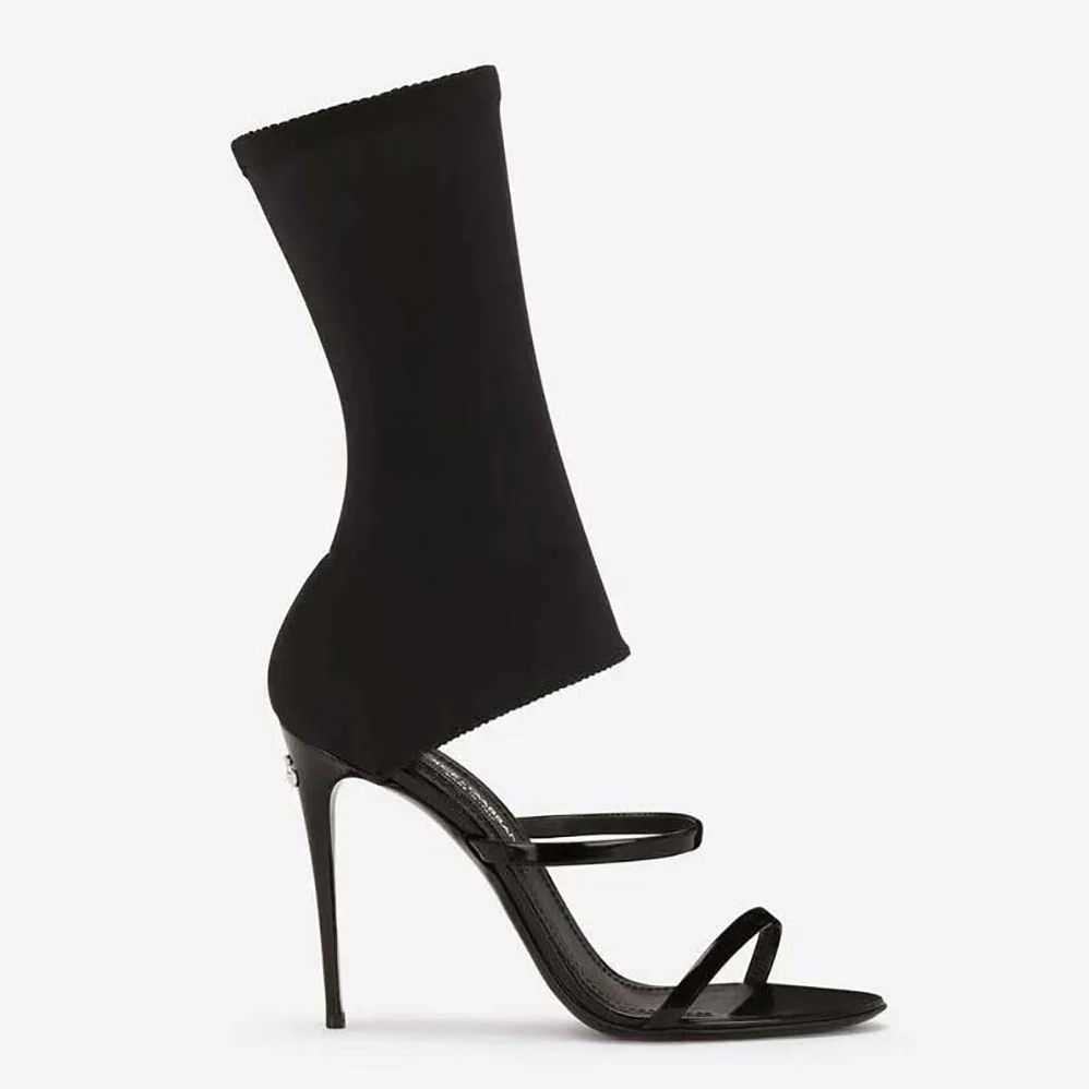 Dolce Gabbana D&G Polished Calfskin and Spandex Fabric Sandals for Women
