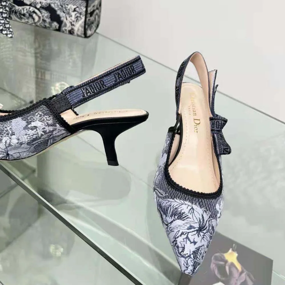 Dior J'Adior Slingback Pump Blue Multicolor Embroidered Denim for Women
