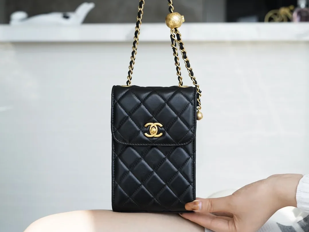 Chanel Quilted Phone Holder Bag Black / Chanel Quilted Phone Holder Bag Black /