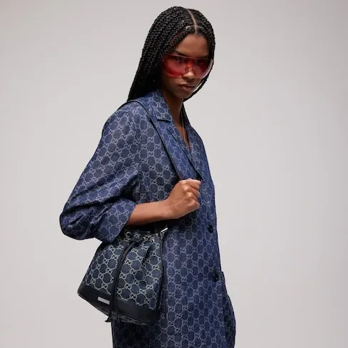 Gucci Venice Small Bucket Bag / Dark Blue Denim Palladium Hardware Gucci Venice Small Bucket Bag / Dark Blue Denim Palladium Hardware