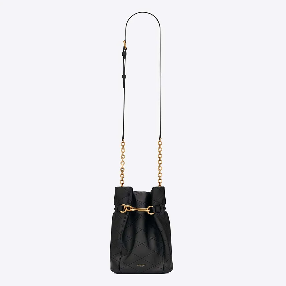 Saint Laurent YSL Le Maillon Hook Bucket Bag in Supple Leather for Women in Black Saint Laurent YSL Le Maillon Hook Bucket Bag in Supple Leather for Women in Black