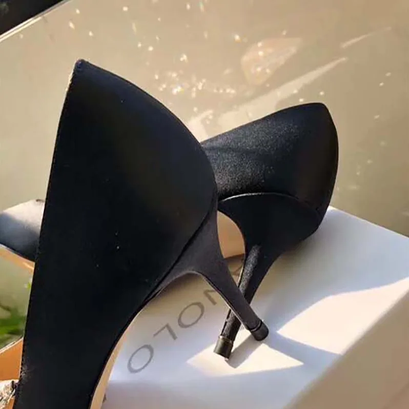 Manolo Blahnik Shoes Nadira Satin Jewel Buckle Pumps 90mm Heel for Women in Black