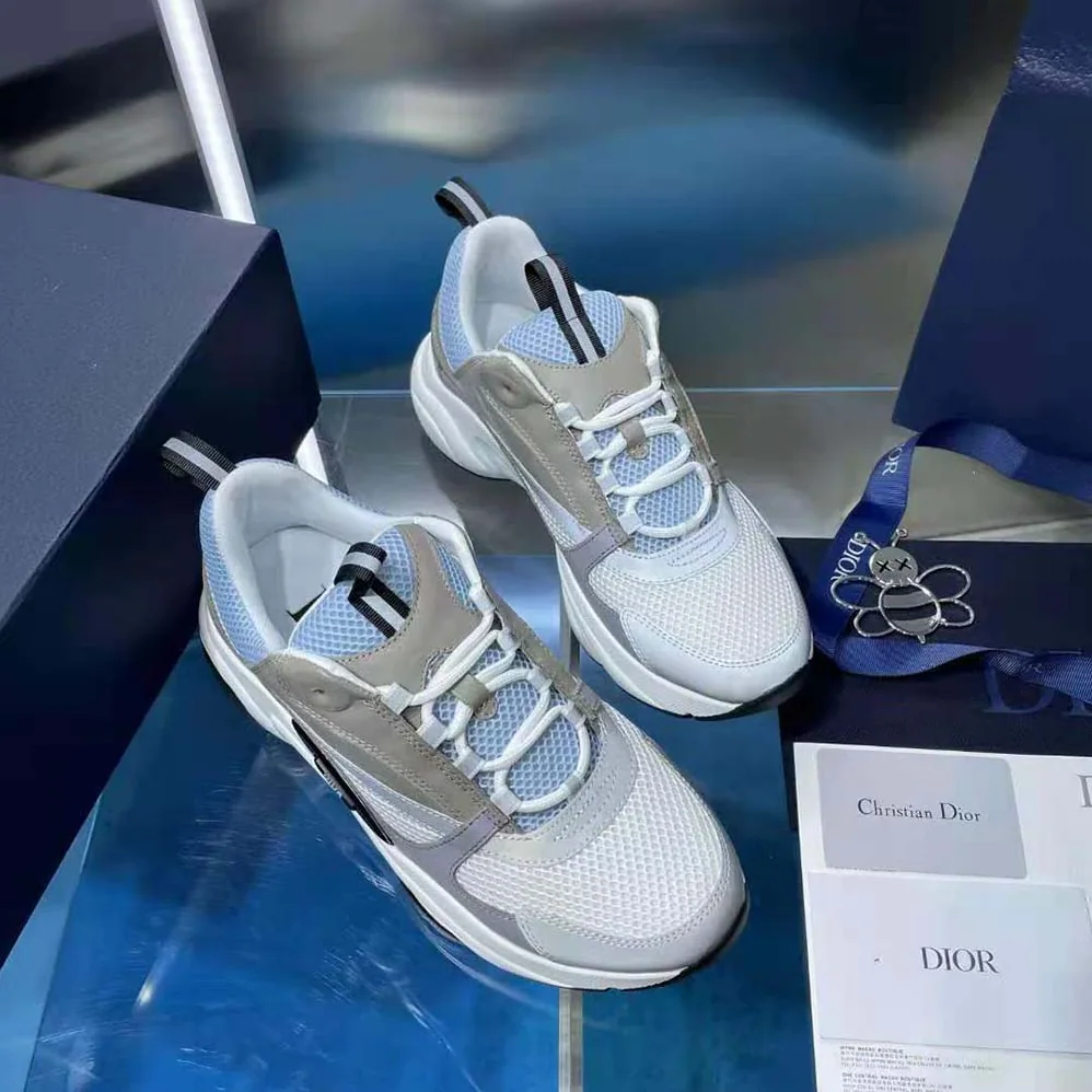 Dior B22 Sneaker White and Blue Technical Mesh and Gray Calfskin for Men Dior B22 Sneaker White and Blue Technical Mesh and Gray Calfskin for Men
