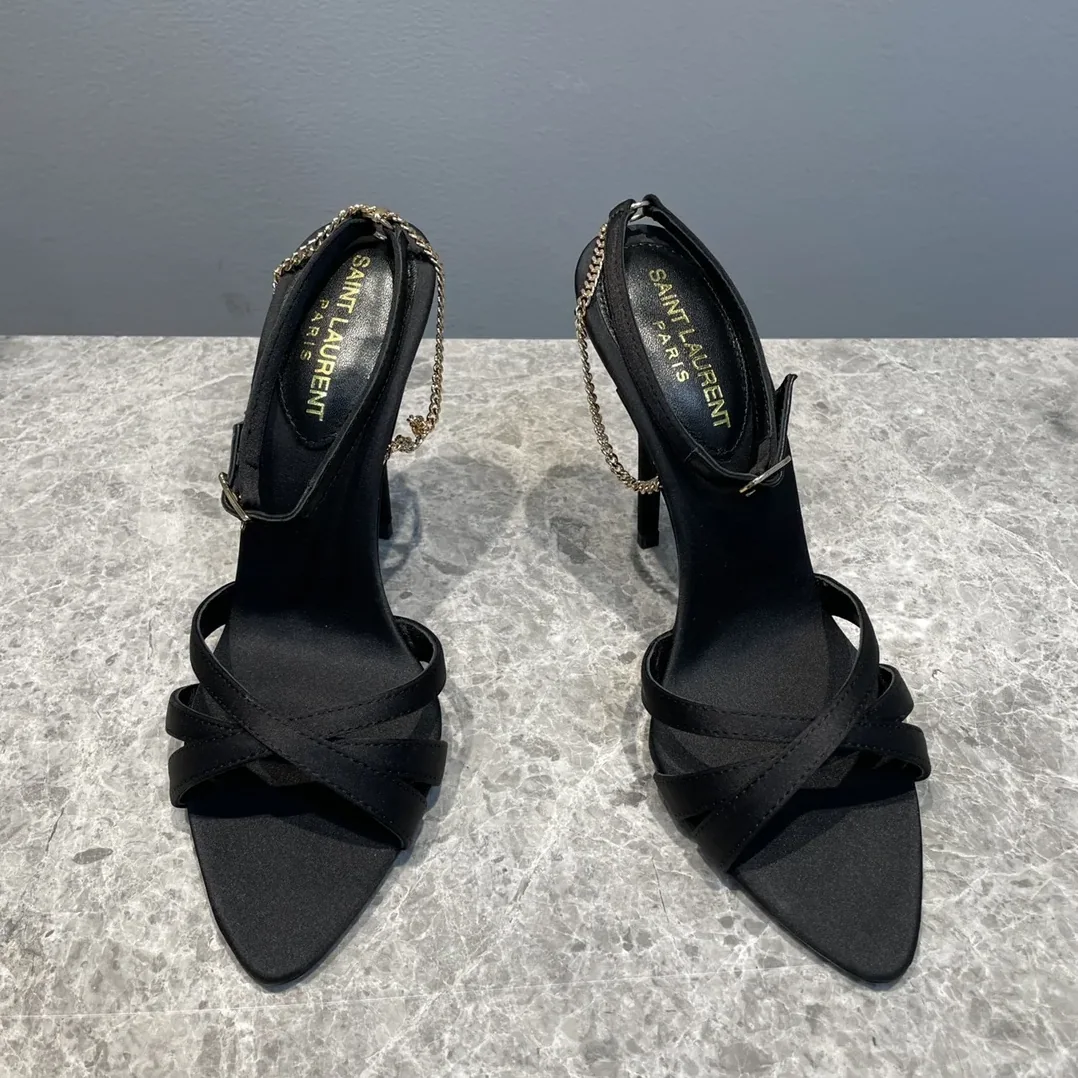 Saint Laurent Melody Sandals In Crepe Satin Black