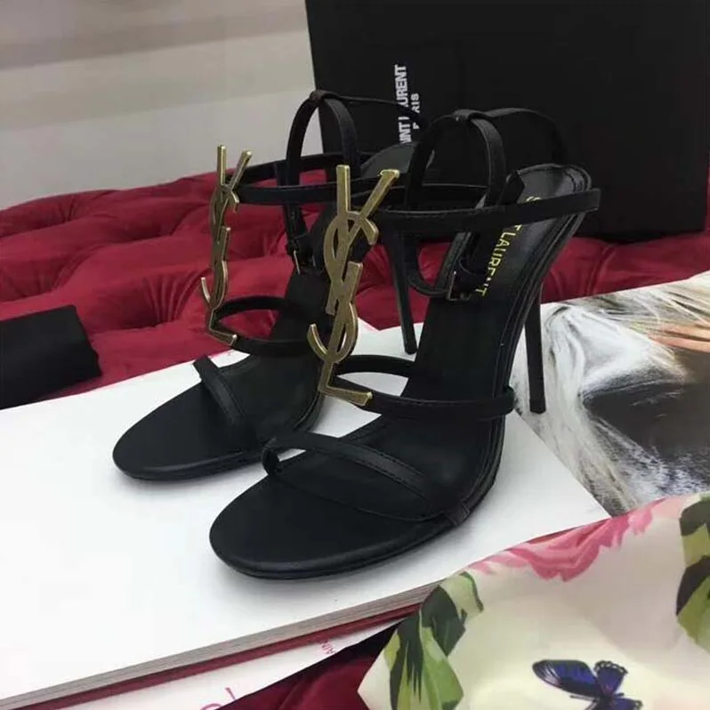 Saint Laurent YSL Cassandra Sandal Gold Logo Smooth 11cm Heel for Women Saint Laurent YSL Cassandra Sandal Gold Logo Smooth 11cm Heel for Women
