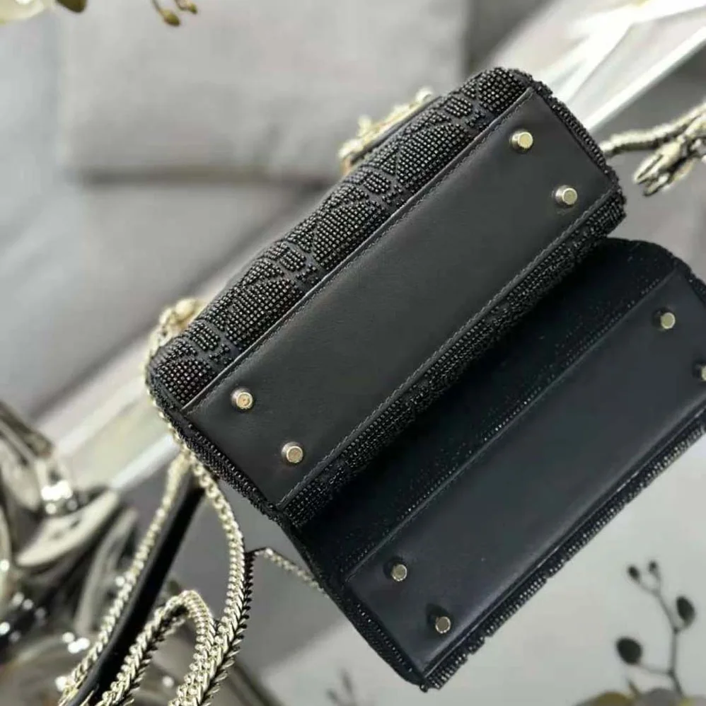 Dior Mini Lady D-joy Bag Black Cannage Cotton with Micropearl Embroidery for Women Dior Mini Lady D-joy Bag Black Cannage Cotton with Micropearl Embroidery for Women