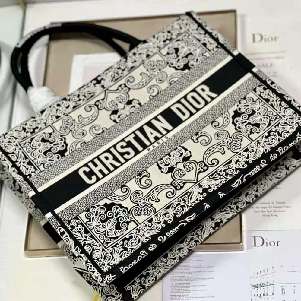 Dior Medium Dior Book Tote White and Black Dior Bandana Embroidery for Women
