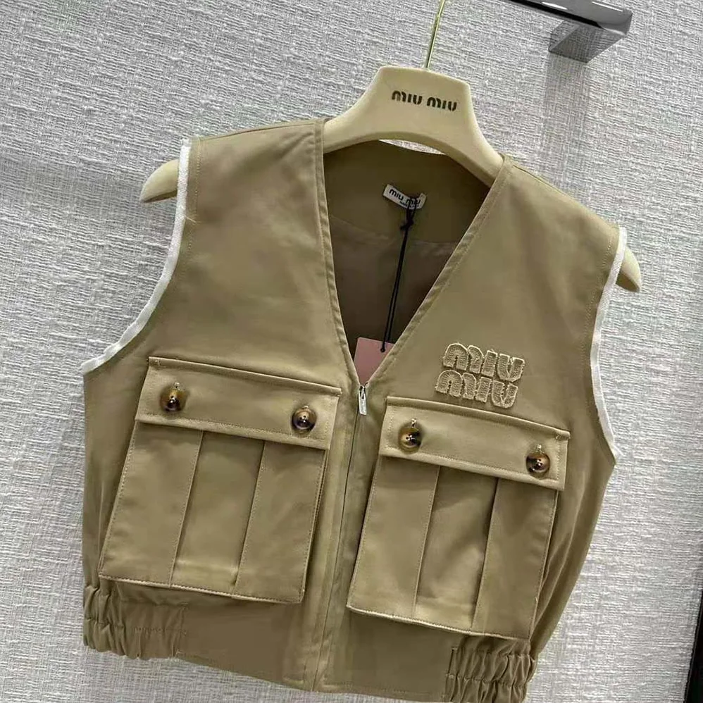 Miu Miu Chino Vest with Embroidered Logo for Women Miu Miu Chino Vest with Embroidered Logo for Women