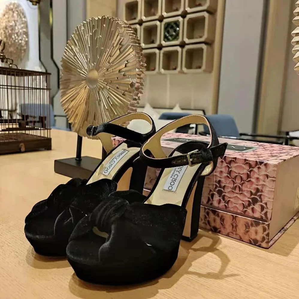 Jimmy Choo Heloise 120 Black Velvet Platform Sandals for Women Jimmy Choo Heloise 120 Black Velvet Platform Sandals for Women