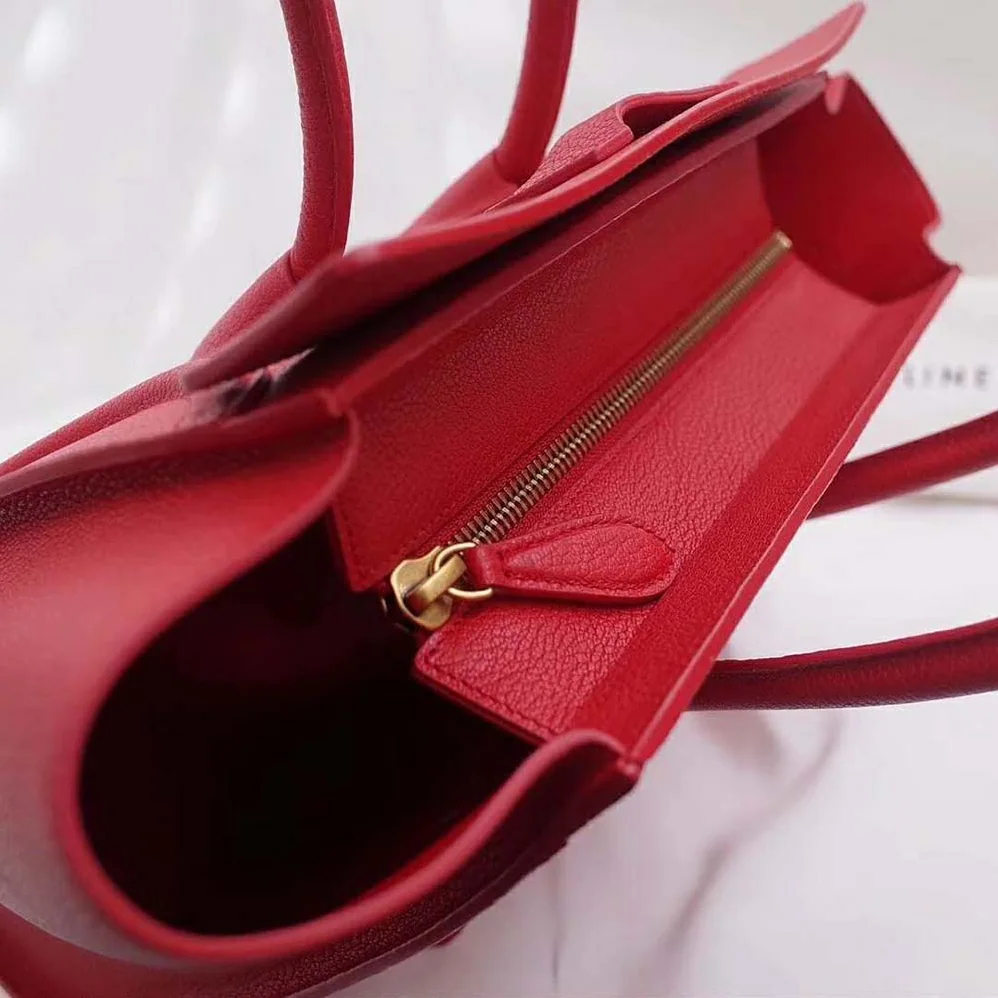 Celine Micro Luggage Handbag in Drummed Calfskin for Women in Red