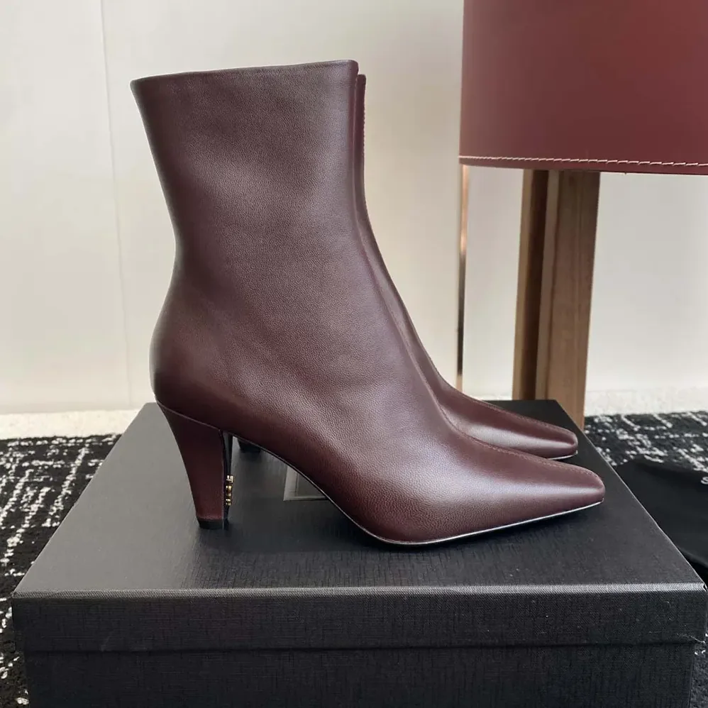 Saint Laurent YSL Jill Booties In Smooth Leather for Women in Maroon