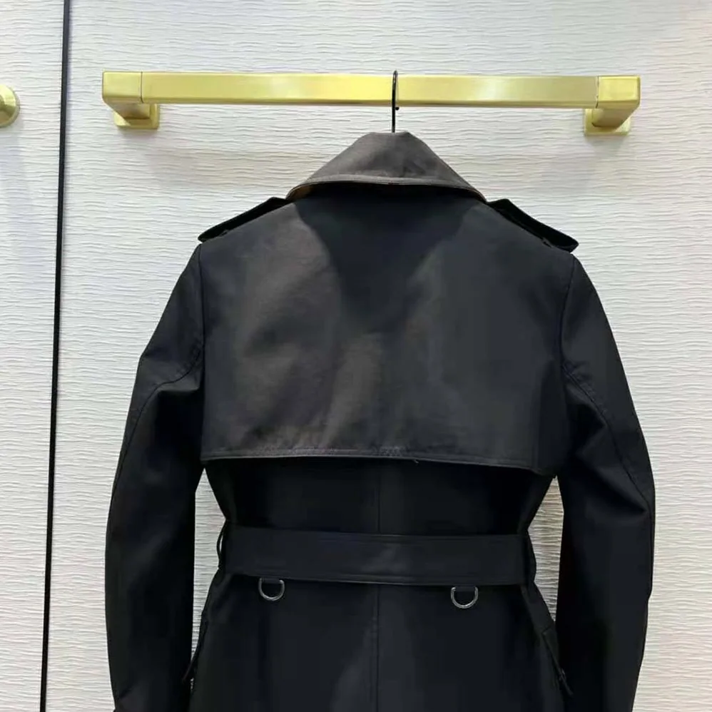 Burberry Check Panel Cotton Gabardine Trench Coat for Women in Black Burberry Check Panel Cotton Gabardine Trench Coat for Women in Black