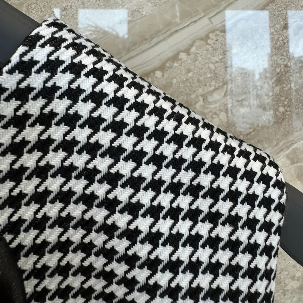 Dior Straight-Cut Short Dress Black and White Houndstooth Virgin Wool Blend for Women