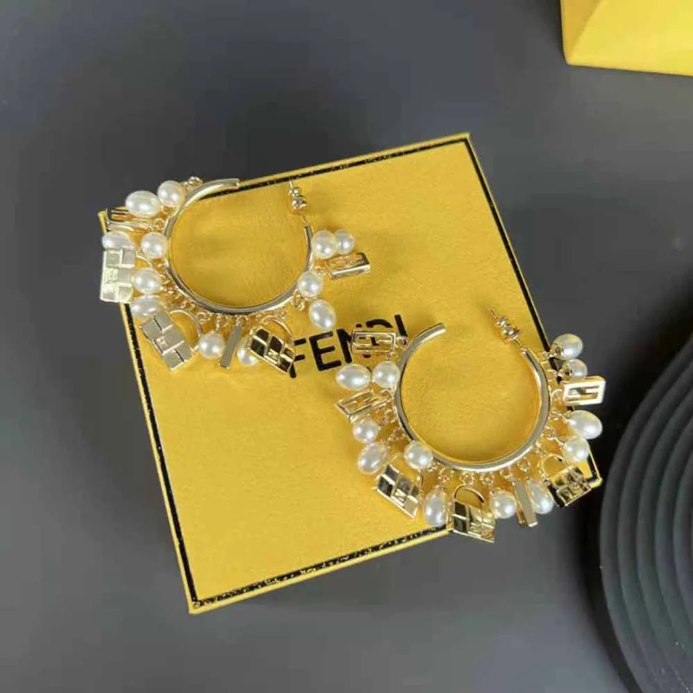 Fendi Baguette Earrings Gold for Women in colored