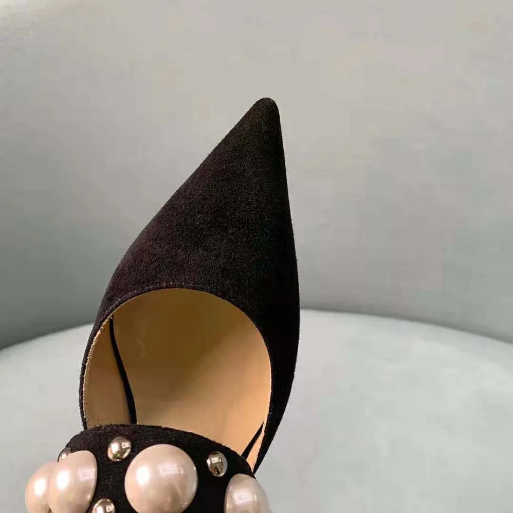 Jimmy Choo Breslin 100 Black Suede Slingbacks with Pearl and Stud Embellishment for Women