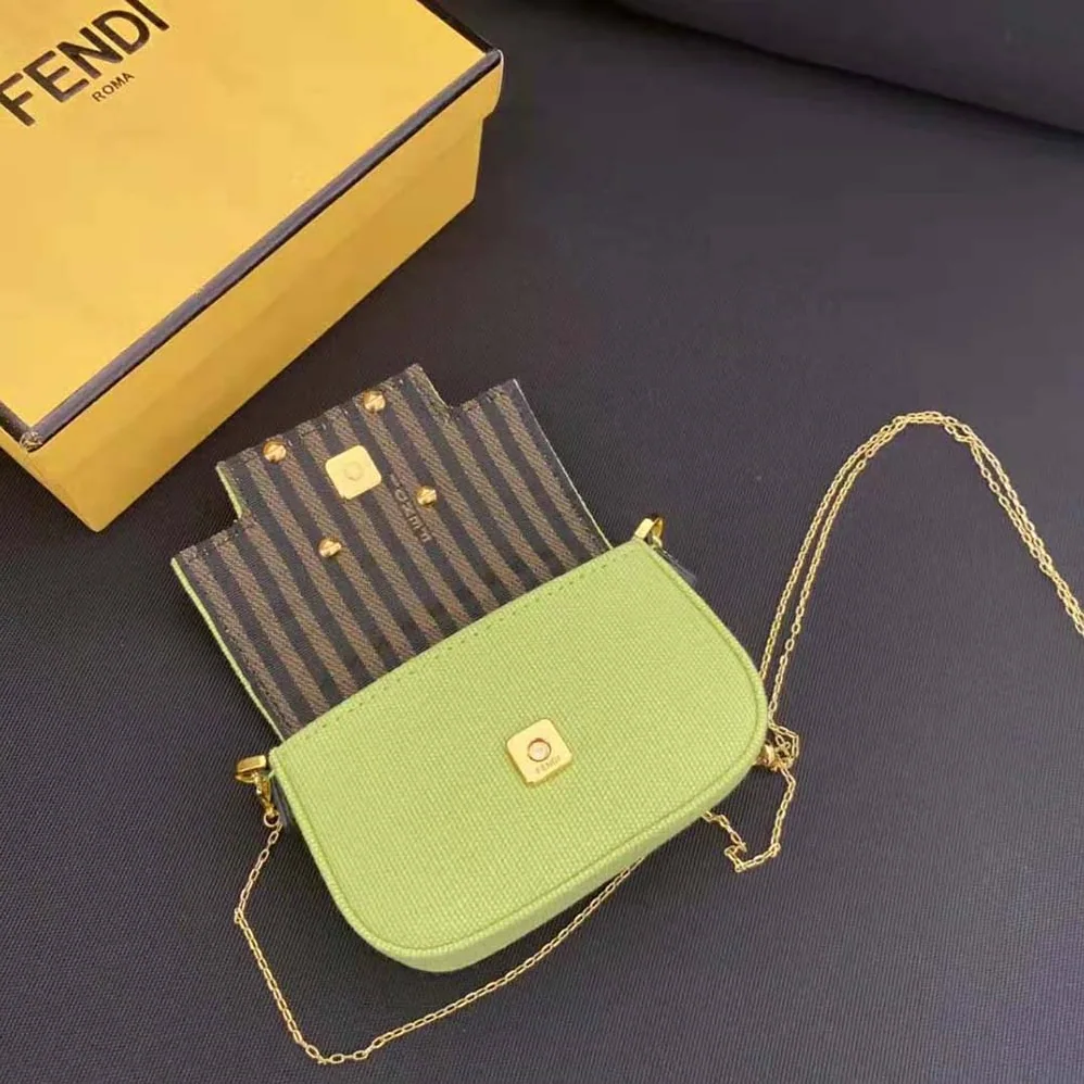 Fendi Nano Baguette Charm Acid Green Canvas Charm with FF Embroidery for Women