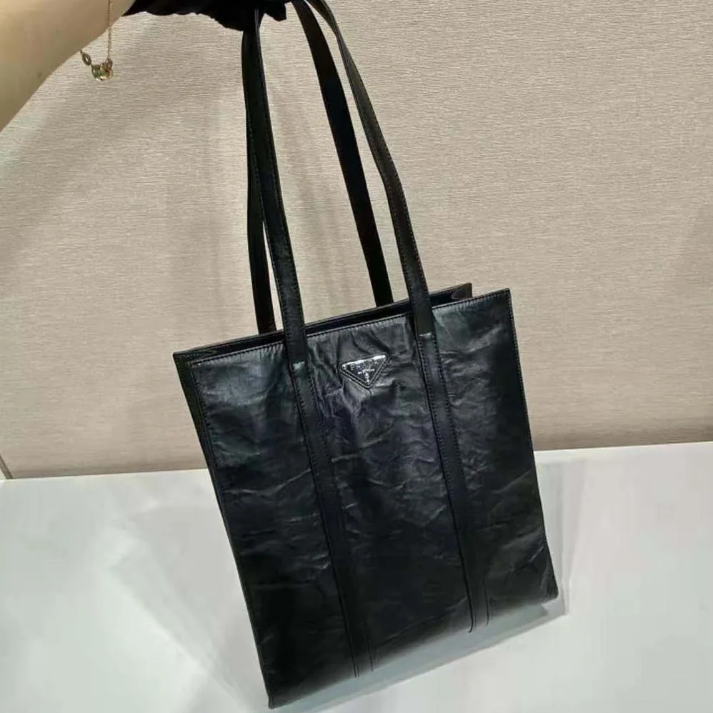 Prada Small Antique Nappa Leather Tote for Women in Black Prada Small Antique Nappa Leather Tote for Women in Black