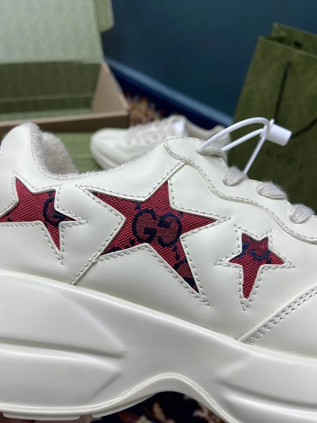 Gucci Rhyton Sneaker With Red Stars White Ivory Gucci Rhyton Sneaker With Red Stars White Ivory