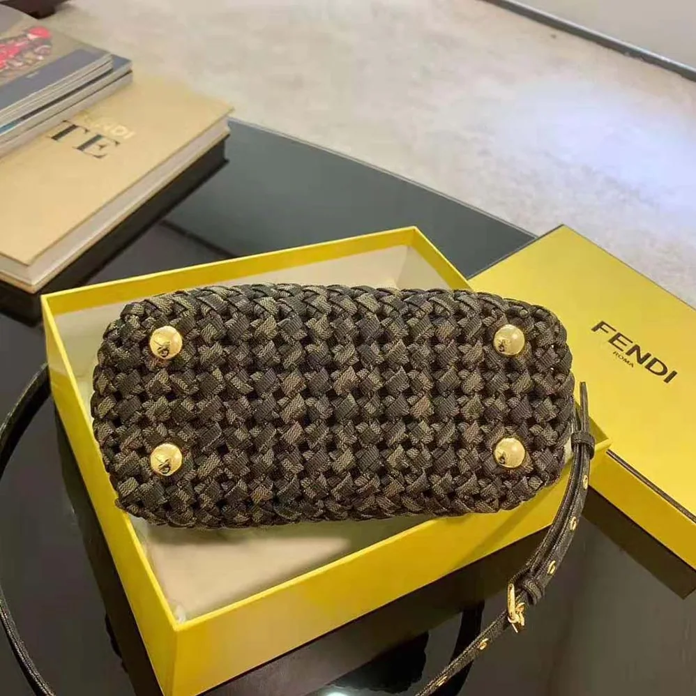 Fendi Peekaboo Iconic Mini Jacquard Fabric Interlace Bag for Women