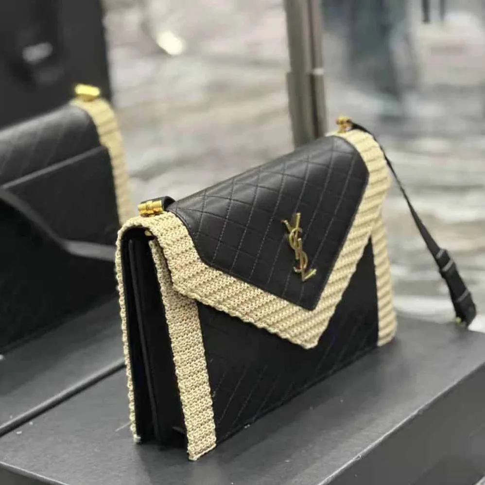 Saint Laurent YSL Gaby Satchel in Quilted Leather and Raffia for Women Saint Laurent YSL Gaby Satchel in Quilted Leather and Raffia for Women
