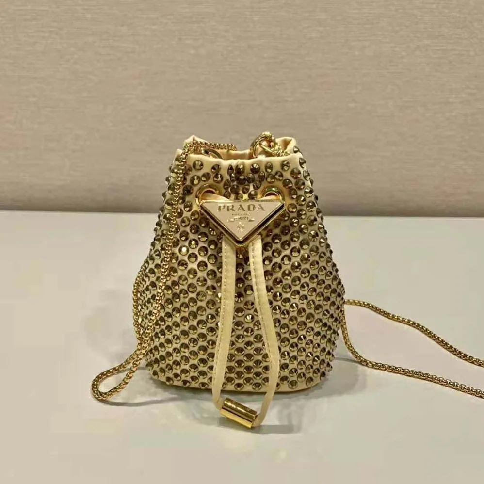 Prada Embellished Satin Mini-Pouch for Women in Gold Prada Embellished Satin Mini-Pouch for Women in Gold