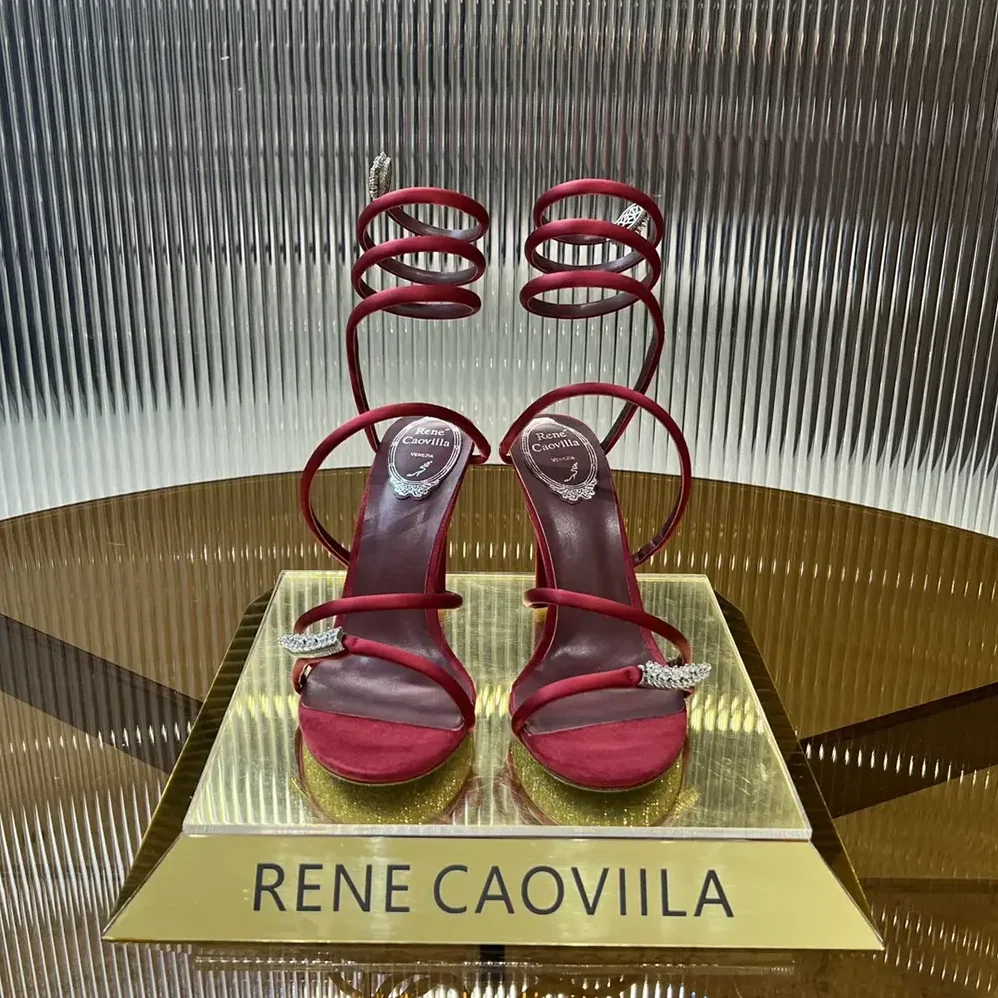 Rene Caovilla Serpente Midnight Red Sandal with Crystals 105 for Women