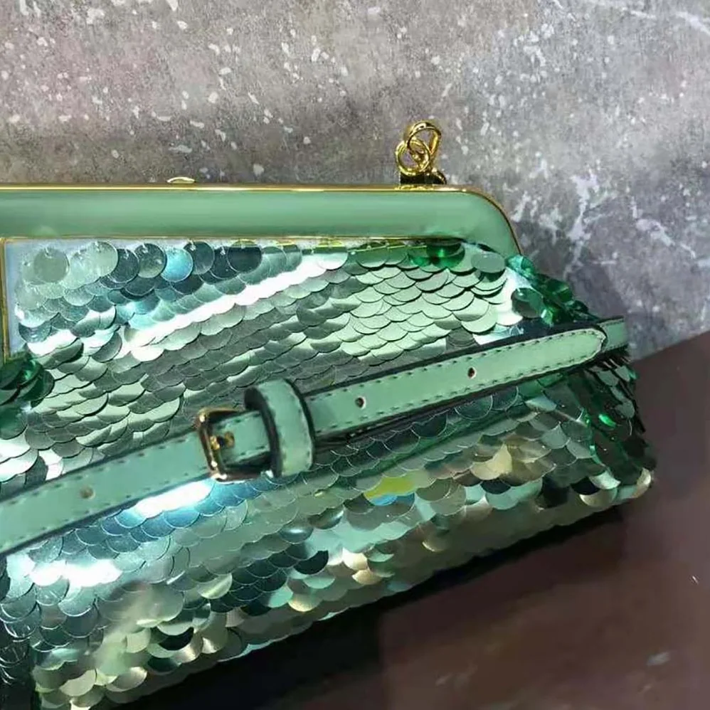 Fendi First Small Green Sequinned Bag for Women Fendi First Small Green Sequinned Bag for Women
