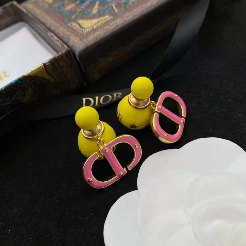 Dior Tribales Earring Gold-Finish Metal with Fluorescent Yellow Lacquer for Women Dior Tribales Earring Gold-Finish Metal with Fluorescent Yellow Lacquer for Women