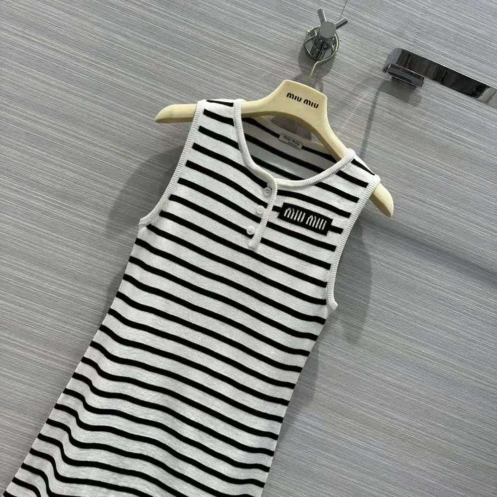 Miu Miu Cotton Mini-Dress with Knit Logo Patch for Women in White