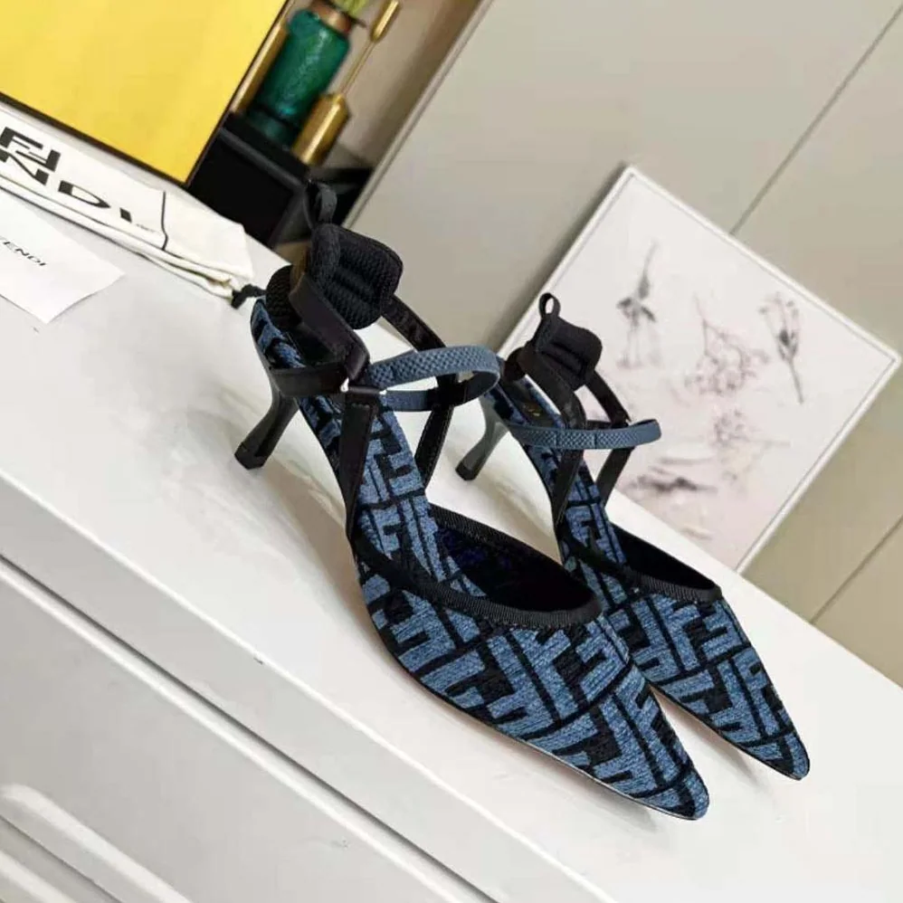 Fendi Colibrì Lite Medium-Heel Blue FF Chenille Slingbacks for Women Fendi Colibrì Lite Medium-Heel Blue FF Chenille Slingbacks for Women