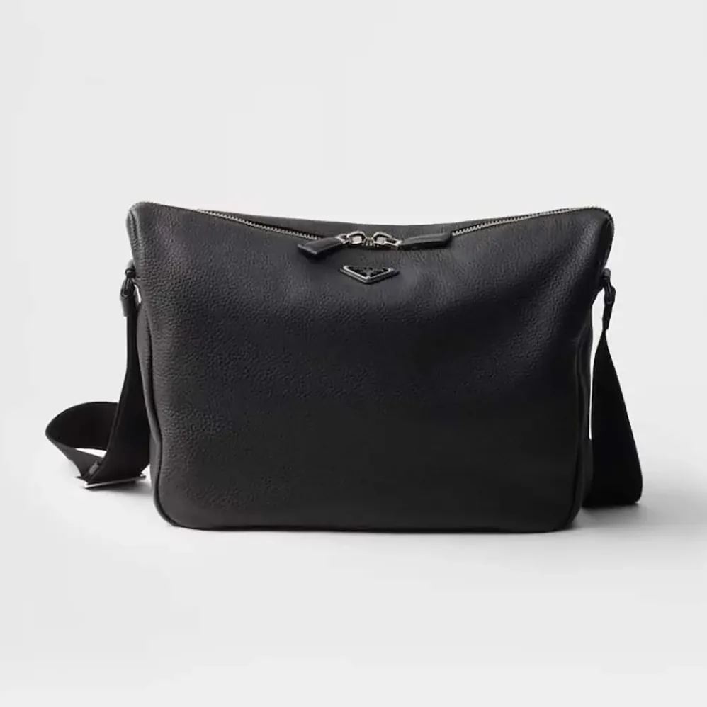 Prada Medium Leather Shoulder Bag for Unisex in Black Prada Medium Leather Shoulder Bag for Unisex in Black