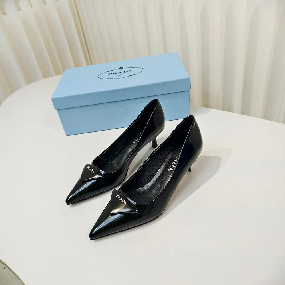 Prada Brushed Leather Pumps for Women in Black
