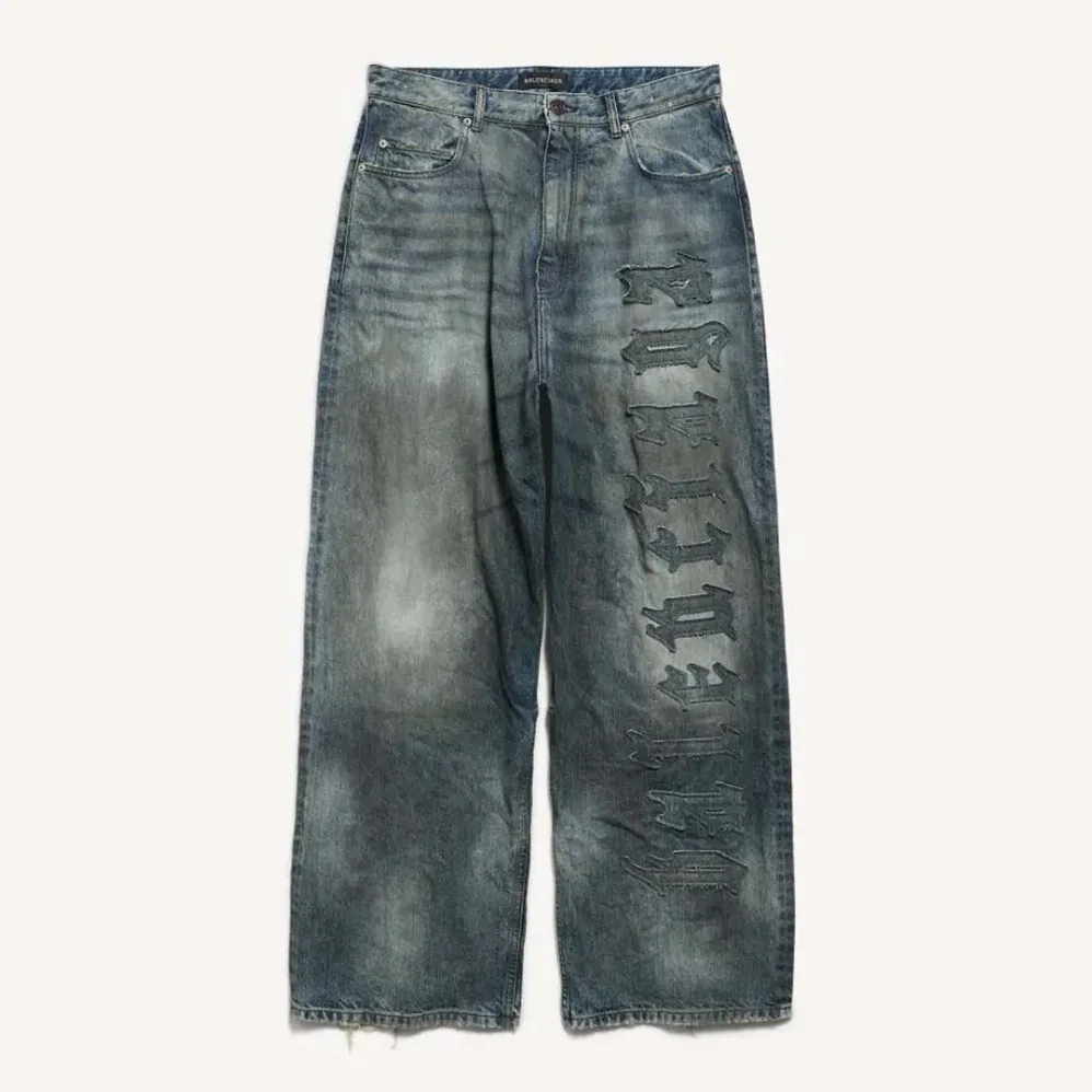 Balenciaga Minimal Baggy Pants In Dirty Grey And Light Blue Cotton Denim for Women Balenciaga Minimal Baggy Pants In Dirty Grey And Light Blue Cotton Denim for Women