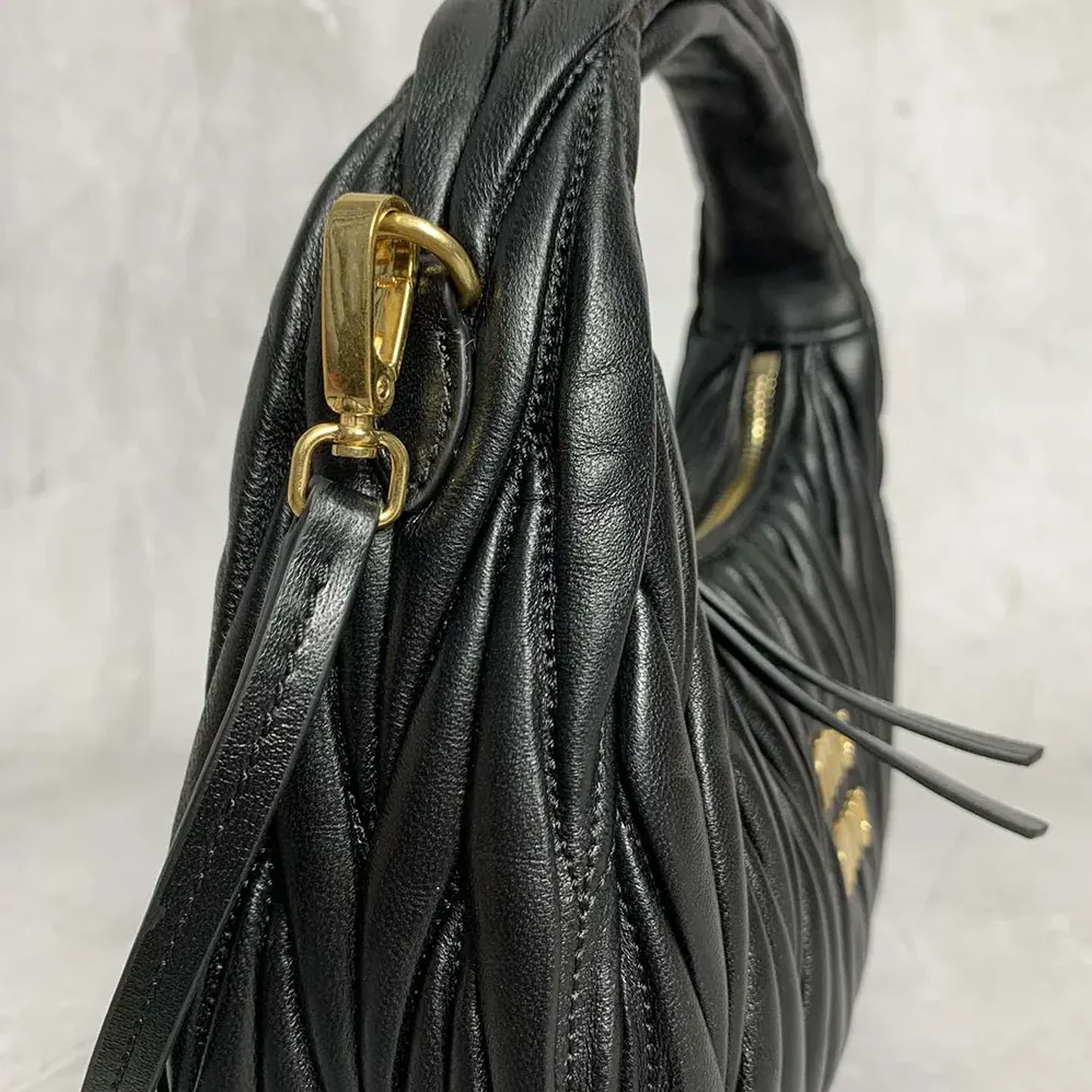 Miu Miu Wander Matelassé Nappa Leather Hobo Bag for Women in Black Miu Miu Wander Matelassé Nappa Leather Hobo Bag for Women in Black